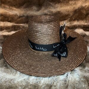 Nicole Miller Brown Straw Hat with Black Ribbon